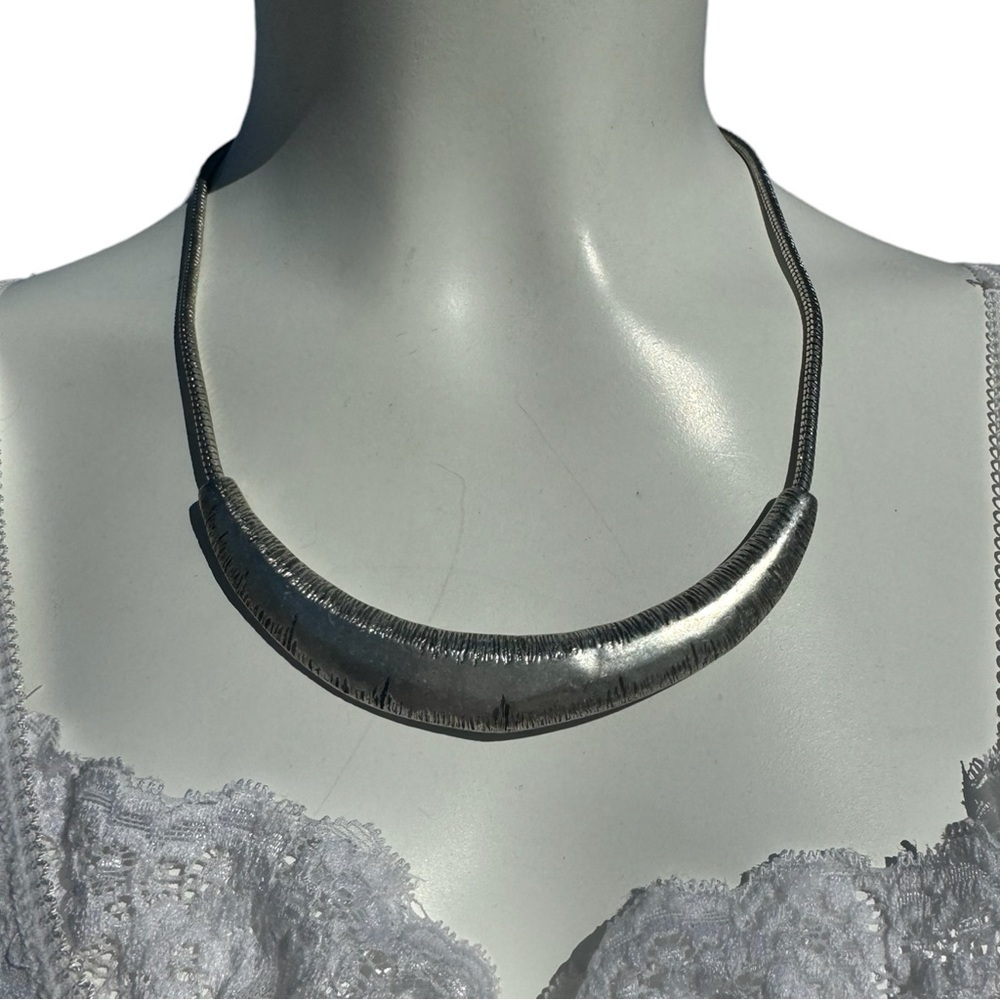 Vintage Silver Tone Crescent Bib Necklace